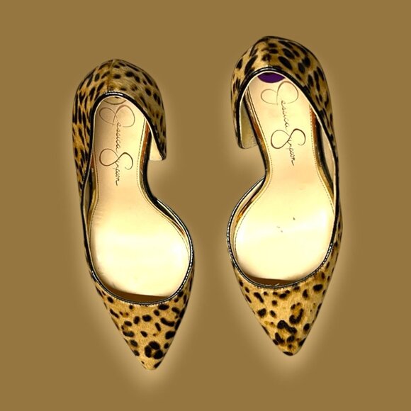 Jessica Simpson Leopard Print Pointed-Toe Heels 3.5" Stiletto Black & Tan Faux F - Picture 1 of 10